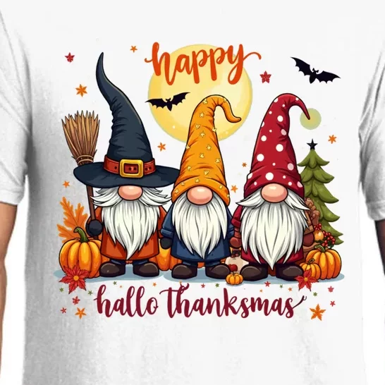 Happy Hallothanksmas Gnome Halloween Thanksgiving Christmas Pajama Set