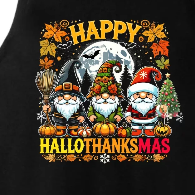 Happy Hallothanksmas Gnomes Lover Halloween Merry Christmas Ladies Tri-Blend Wicking Tank