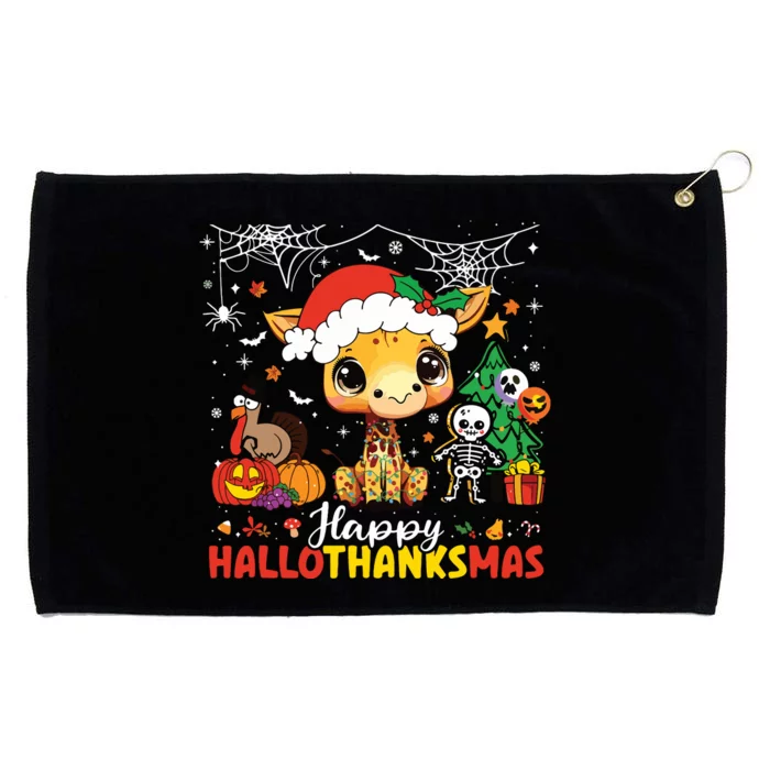 Happy Hallothanksmas Giraffe Halloween Thanksgiving Xmas Grommeted Golf Towel