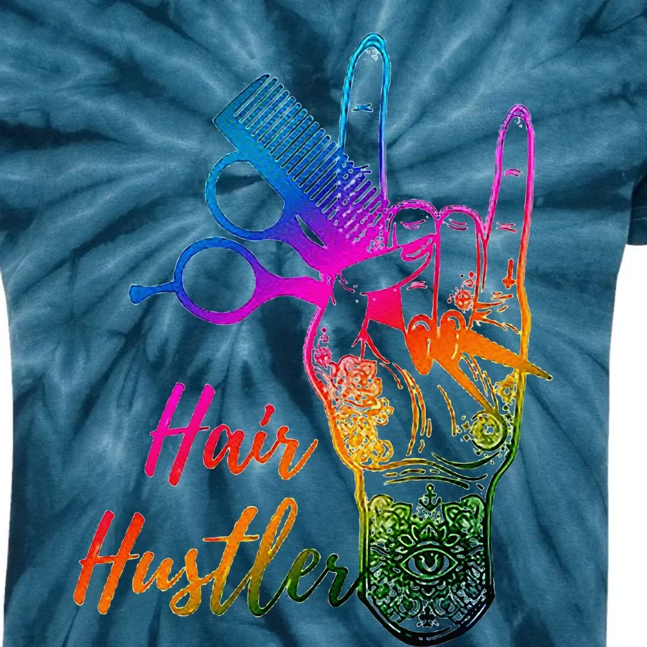 Hair Hustler Hair Stylist Hairdresser Barber Retro Kids Tie-Dye T-Shirt