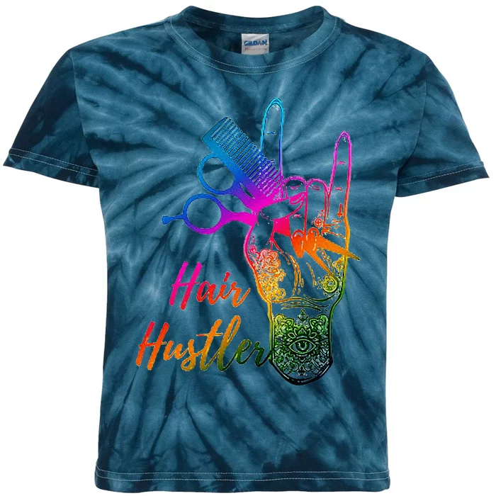 Hair Hustler Hair Stylist Hairdresser Barber Retro Kids Tie-Dye T-Shirt