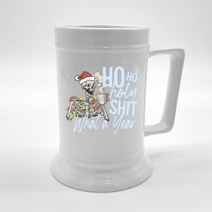 Ho Ho Holy Shit What A Year Cute Gift Funny Christmas Skeleton Gift Front & Back Beer Stein