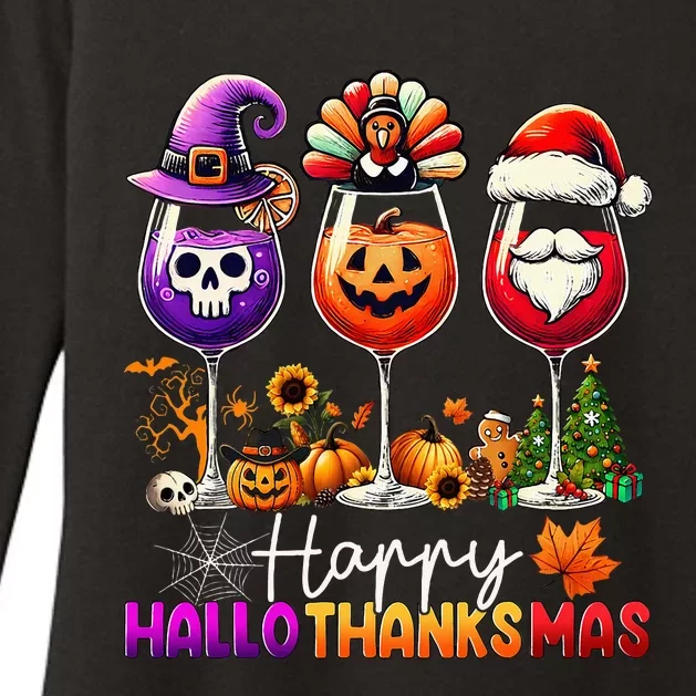 Happy Hallothanksmas Halloween Thanksgiving Christmas Womens CVC Long Sleeve Shirt