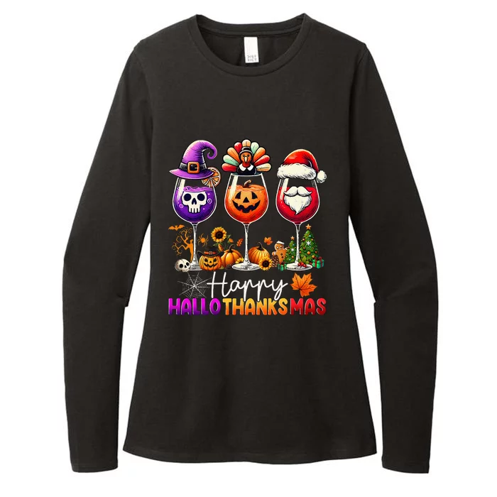 Happy Hallothanksmas Halloween Thanksgiving Christmas Womens CVC Long Sleeve Shirt