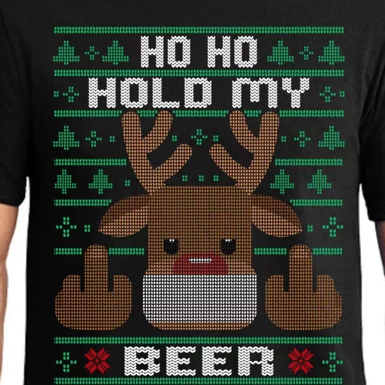 Ho Ho Hold My Beer Ugly Christmas Reindeer Adult Cool Gift Pajama Set