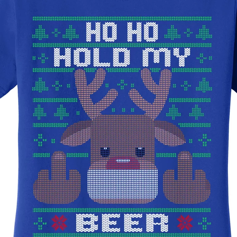 Ho Ho Hold My Beer Ugly Christmas Reindeer Adult Cool Gift Women's T-Shirt