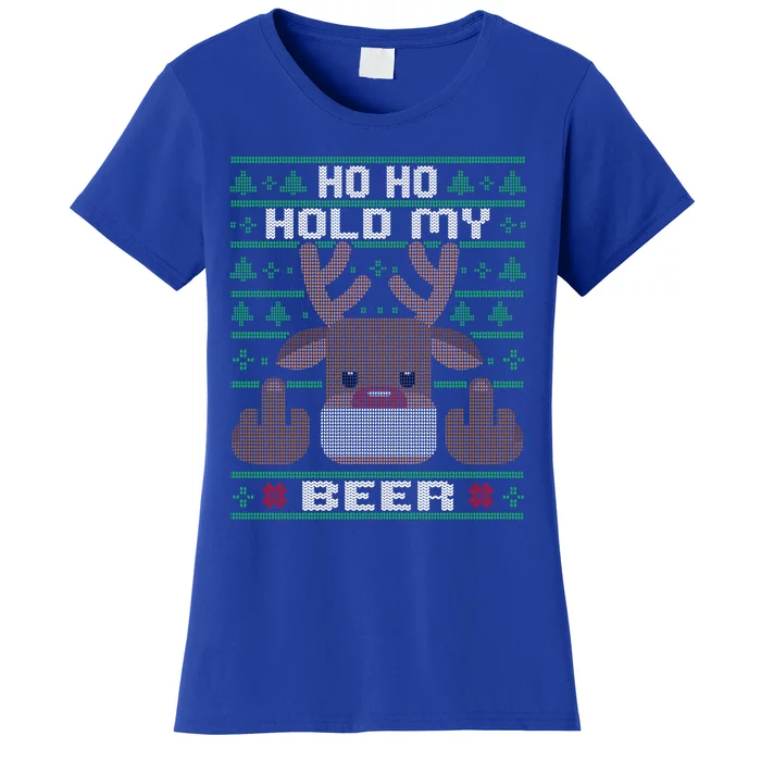 Ho Ho Hold My Beer Ugly Christmas Reindeer Adult Cool Gift Women's T-Shirt