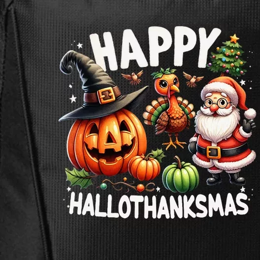 Happy Hallothanksmas Halloween Merry Christmas Thanksgiving City Backpack