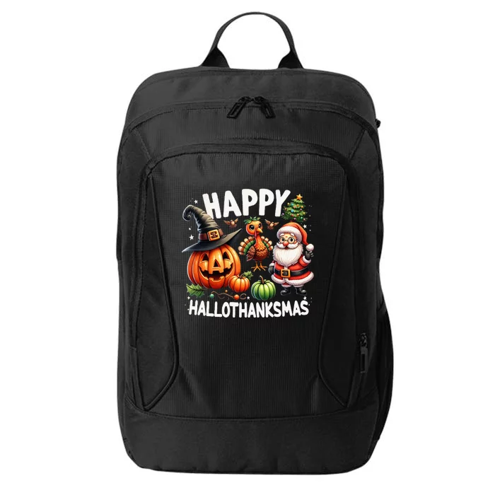 Happy Hallothanksmas Halloween Merry Christmas Thanksgiving City Backpack