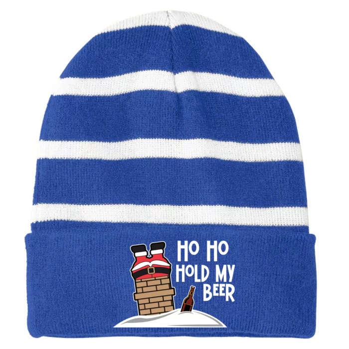 Ho Ho Hold My Beer Christmas Funny Gift Striped Beanie with Solid Band