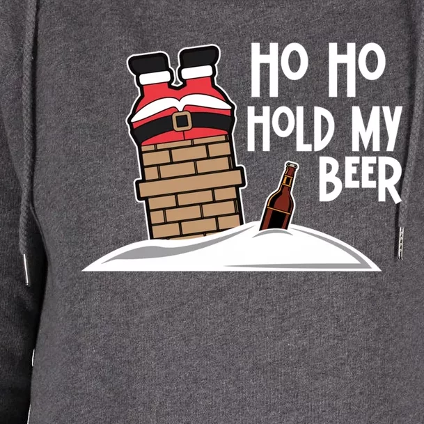 Ho Ho Hold My Beer Christmas Funny Gift Womens Funnel Neck Pullover Hood