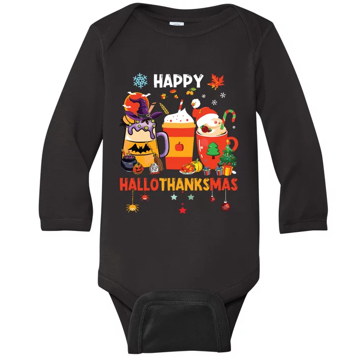 Happy Hallothanksmas Halloween Coffee Latte Thanksgiving Baby Long Sleeve Bodysuit