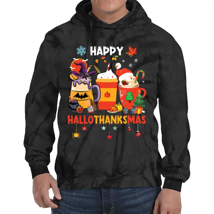 Happy Hallothanksmas Halloween Coffee Latte Thanksgiving Tie Dye Hoodie