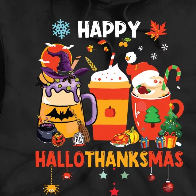 Happy Hallothanksmas Halloween Coffee Latte Thanksgiving Tie Dye Hoodie