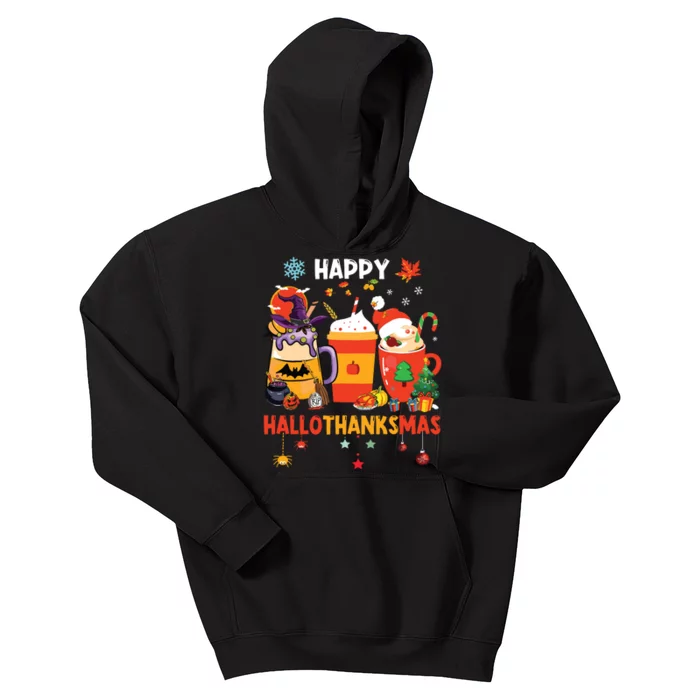 Happy Hallothanksmas Halloween Coffee Latte Thanksgiving Kids Hoodie