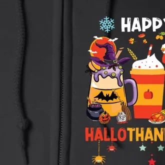 Happy Hallothanksmas Halloween Coffee Latte Thanksgiving Full Zip Hoodie