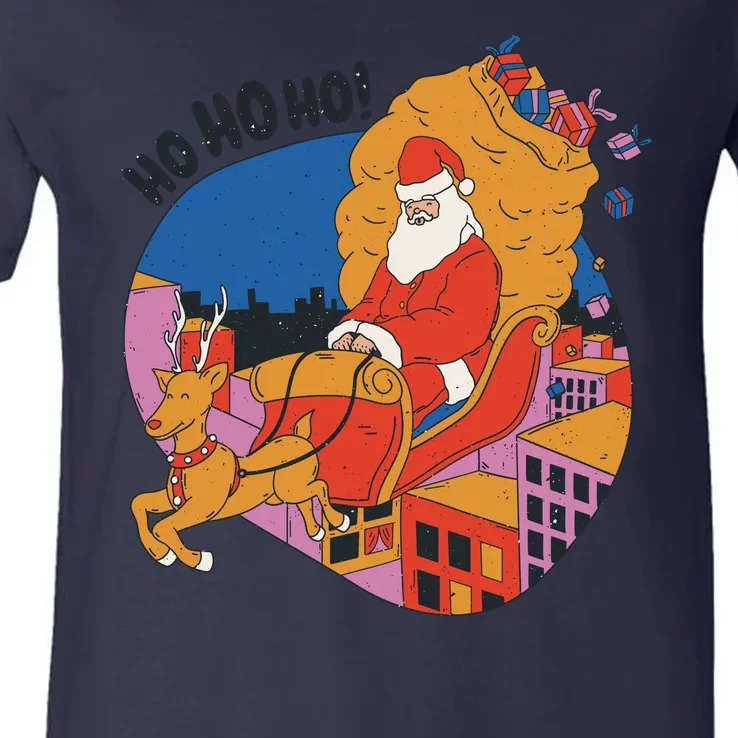 Ho Ho Ho Santa Reindeer Gifts V-Neck T-Shirt