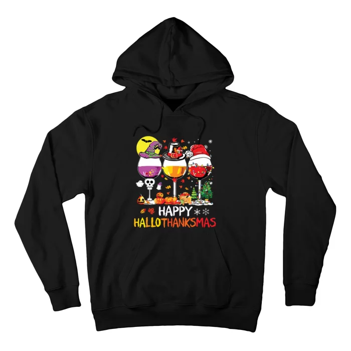 Happy Hallothanksmas Halloween Glasses Thanksgiving Xmas Hoodie