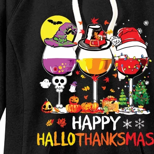 Happy Hallothanksmas Halloween Glasses Thanksgiving Xmas Women's Fleece Hoodie