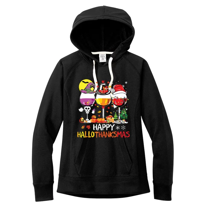 Happy Hallothanksmas Halloween Glasses Thanksgiving Xmas Women's Fleece Hoodie