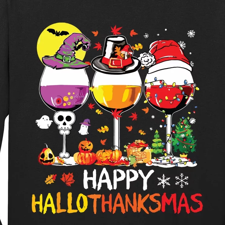 Happy Hallothanksmas Halloween Glasses Thanksgiving Xmas Tall Long Sleeve T-Shirt