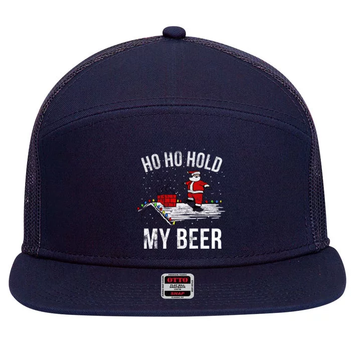 Ho Ho Hold My Beer Skateboard Roof Santa Funny Funny Gift 7 Panel Mesh Trucker Snapback Hat