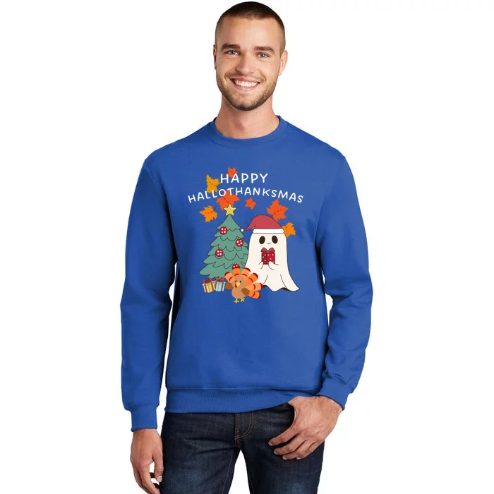 Happy Hallothanksmas Halloween Merry Christmas Cute Gift Tall Sweatshirt