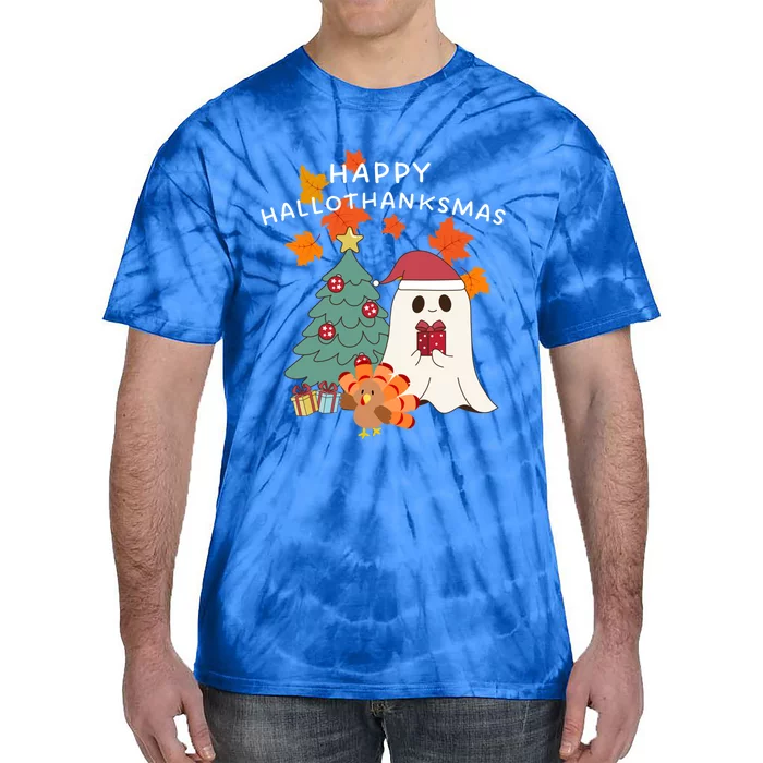 Happy Hallothanksmas Halloween Merry Christmas Cute Gift Tie-Dye T-Shirt