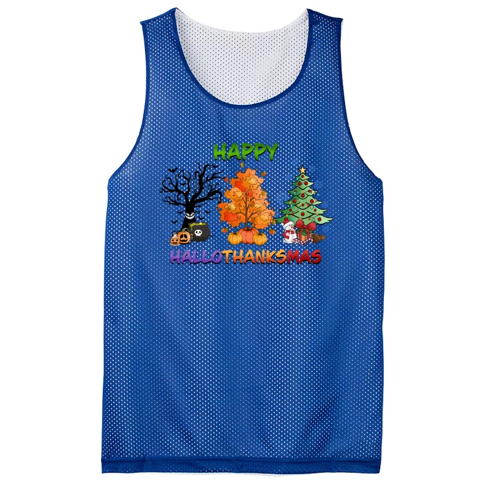 Happy Hallothanksmas Holidays Design Meaningful Gift Mesh Reversible Basketball Jersey Tank