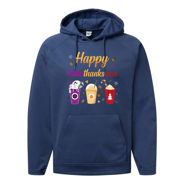 Happy Hallothanksmas Halloween Thanksgiving Christmas Gift Performance Fleece Hoodie