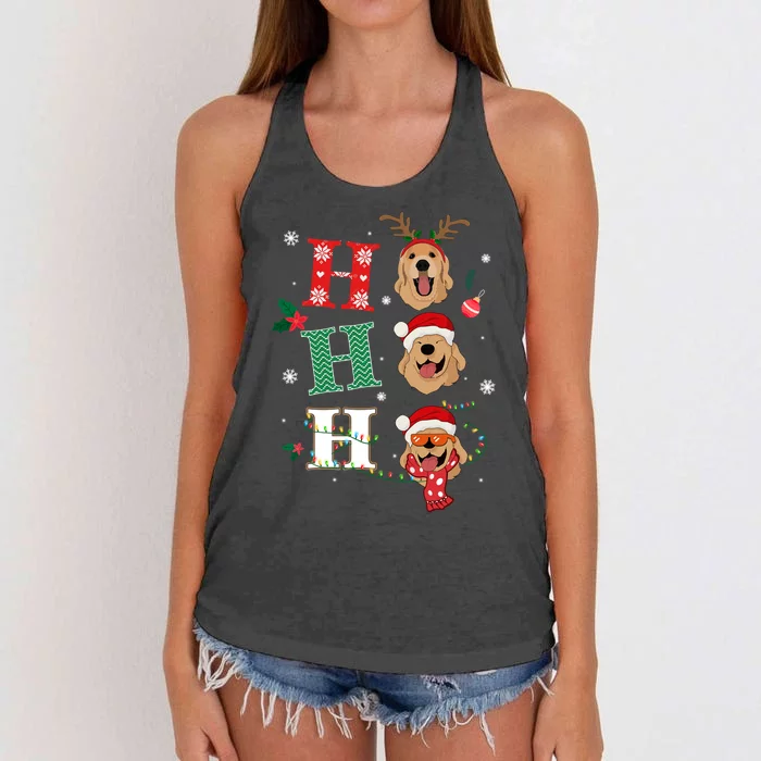 Ho Ho Ho Retrievers Golden Xmas Outfit Christmas Costume Gift Women's Knotted Racerback Tank