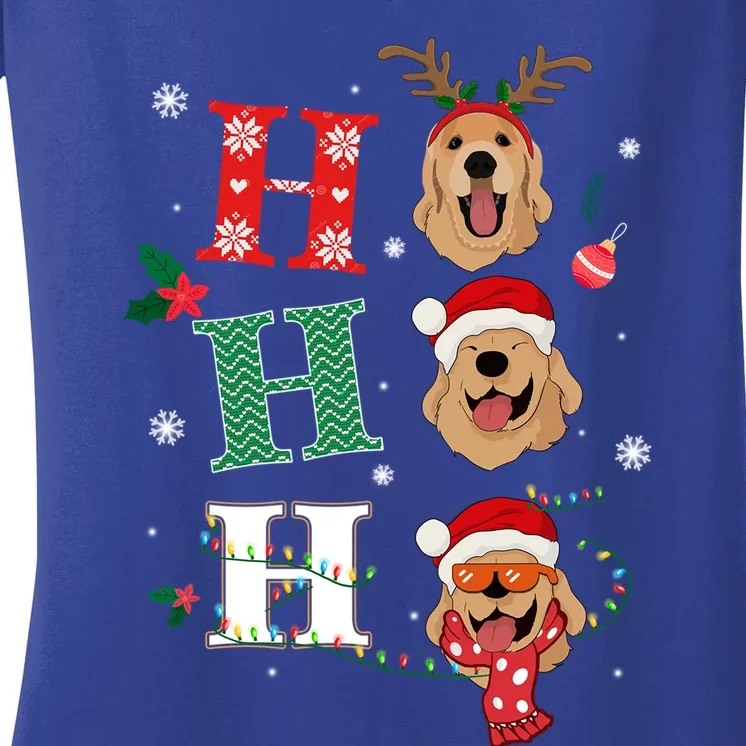 Ho Ho Ho Retrievers Golden Xmas Outfit Christmas Costume Gift Women's V-Neck T-Shirt