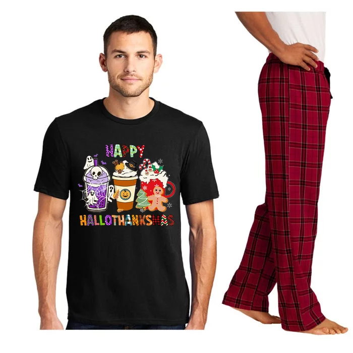 Happy Hallothanksmas Halloween Thanksgiving Christmas Coffee Pajama Set