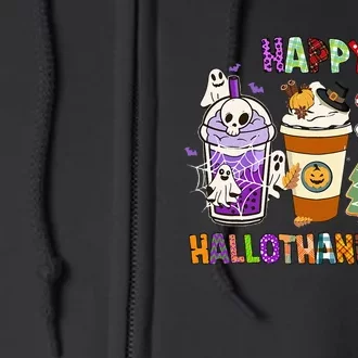 Happy Hallothanksmas Halloween Thanksgiving Christmas Coffee Full Zip Hoodie