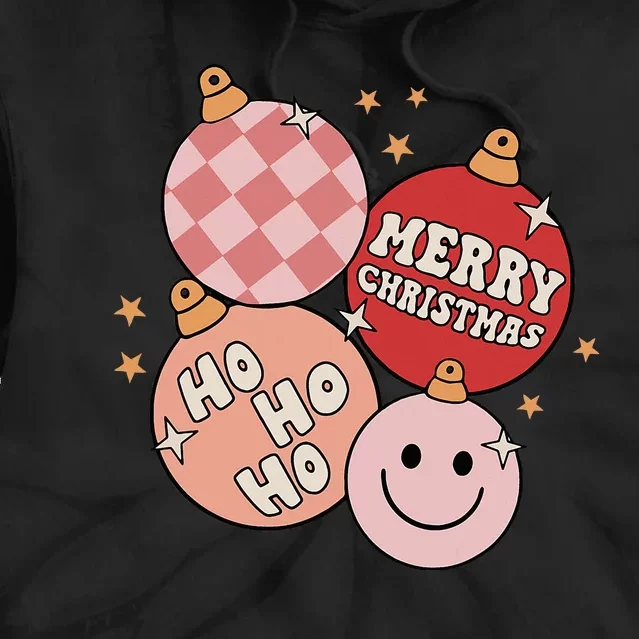 Ho Ho Ho Merry Christmas Groovy Retro Xmas Bauble Tie Dye Hoodie