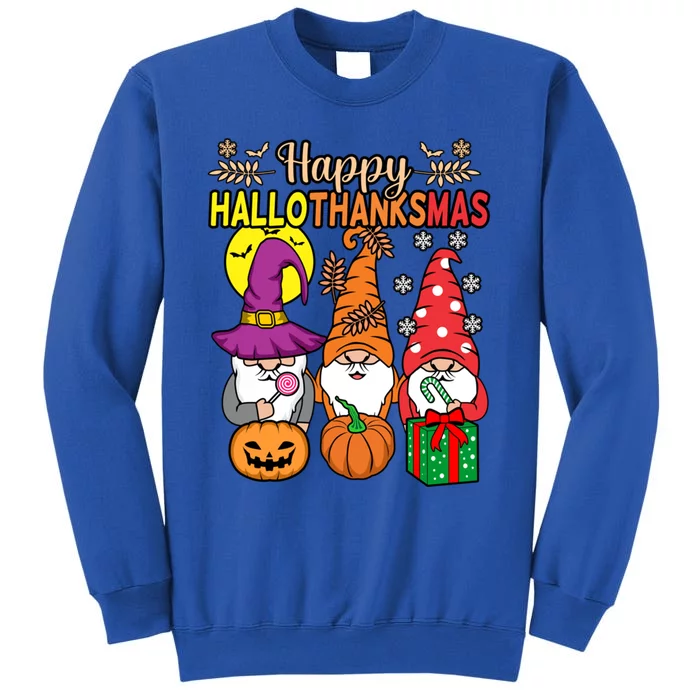 Happy Hallothanksmas Halloween Thanksgiving Gnomes Christmas Gift Tall Sweatshirt