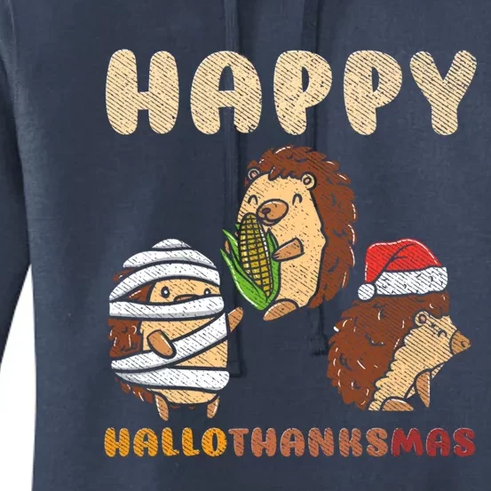 Happy Hallothanksmas Hedgehogs Christmas Gift Women's Pullover Hoodie