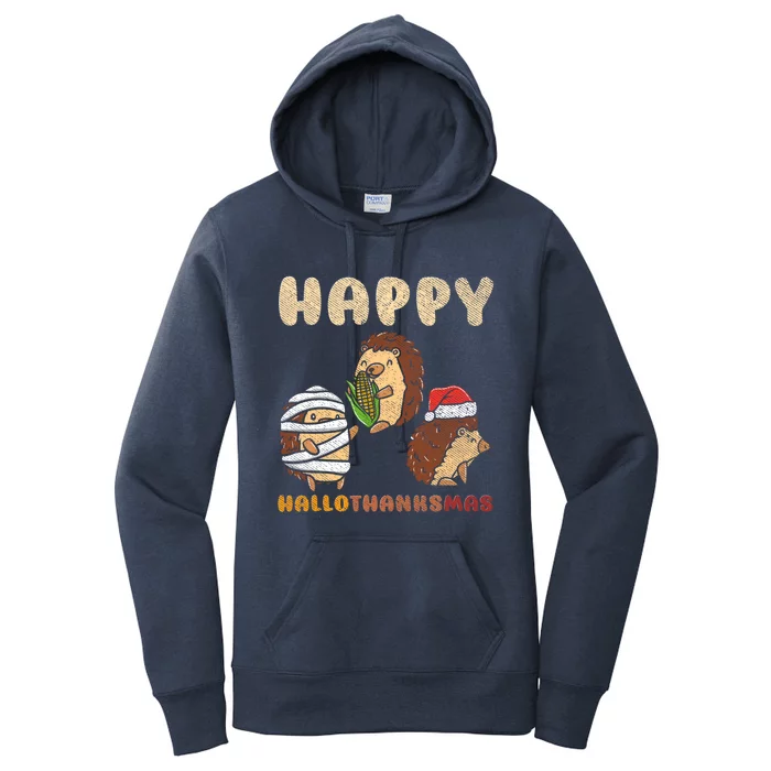 Happy Hallothanksmas Hedgehogs Christmas Gift Women's Pullover Hoodie