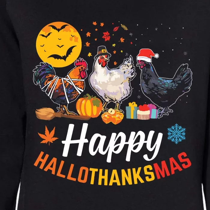 Happy Hallothanksmas Halloween Thanksgiving Xmas Chicken Womens California Wash Sweatshirt