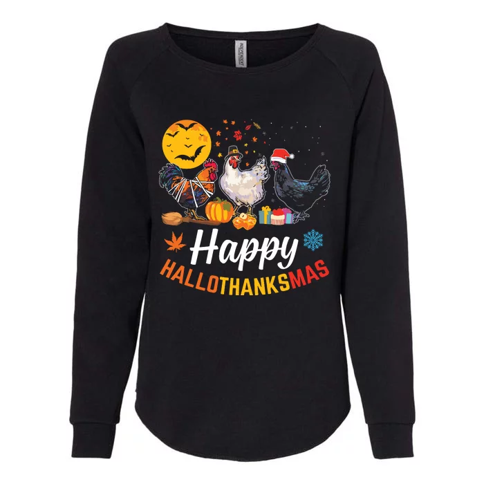 Happy Hallothanksmas Halloween Thanksgiving Xmas Chicken Womens California Wash Sweatshirt