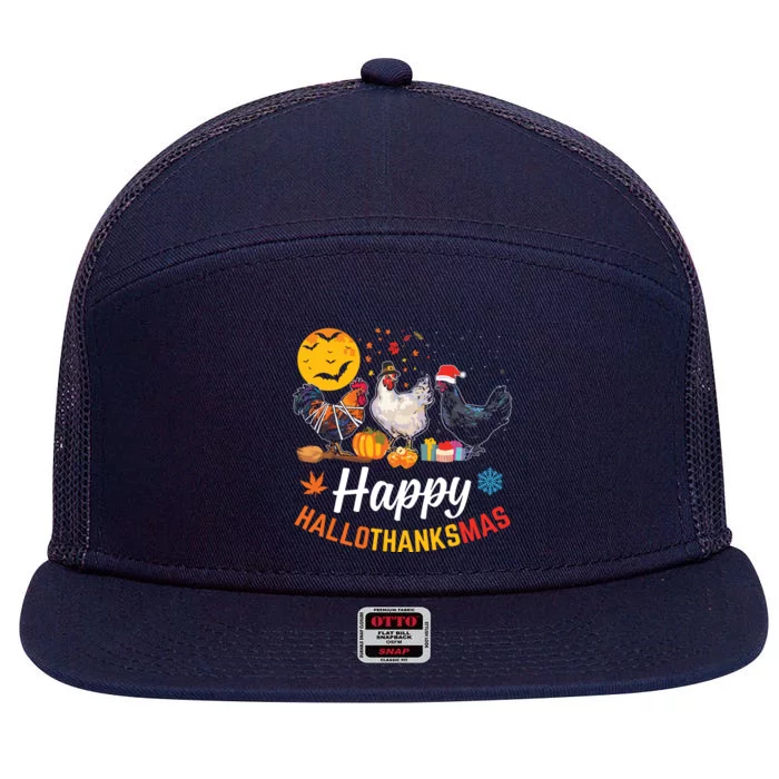 Happy Hallothanksmas Halloween Thanksgiving Xmas Chicken 7 Panel Mesh Trucker Snapback Hat