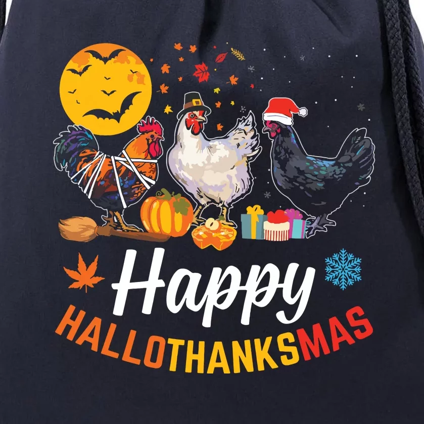 Happy Hallothanksmas Halloween Thanksgiving Xmas Chicken Drawstring Bag