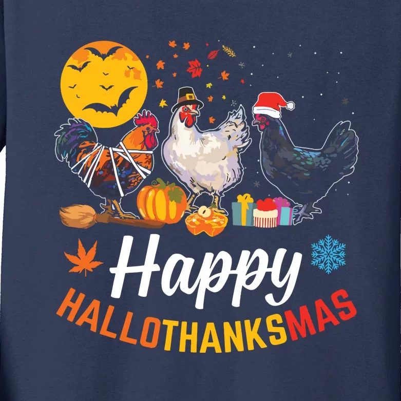 Happy Hallothanksmas Halloween Thanksgiving Xmas Chicken Kids Long Sleeve Shirt