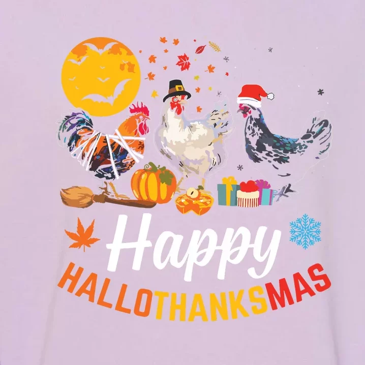 Happy Hallothanksmas Halloween Thanksgiving Xmas Chicken Garment-Dyed Sweatshirt