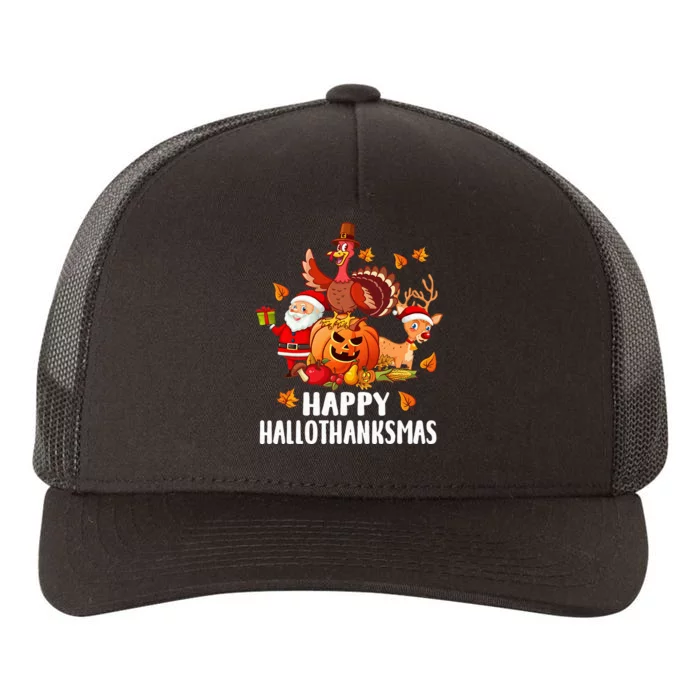 Happy Hallothanksmas Halloween Thanksgiving Christmas Day Yupoong Adult 5-Panel Trucker Hat