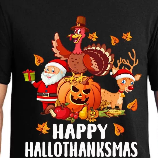 Happy Hallothanksmas Halloween Thanksgiving Christmas Day Pajama Set