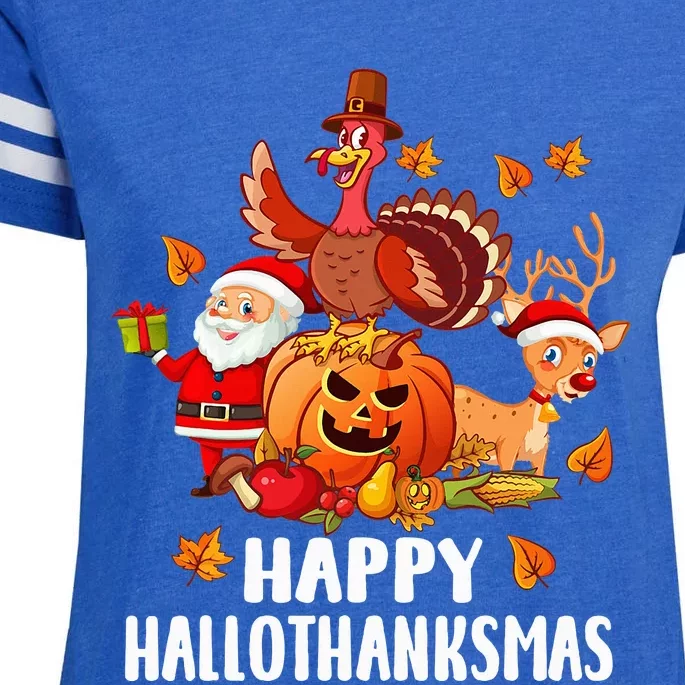 Happy Hallothanksmas Halloween Thanksgiving Christmas Day Enza Ladies Jersey Football T-Shirt