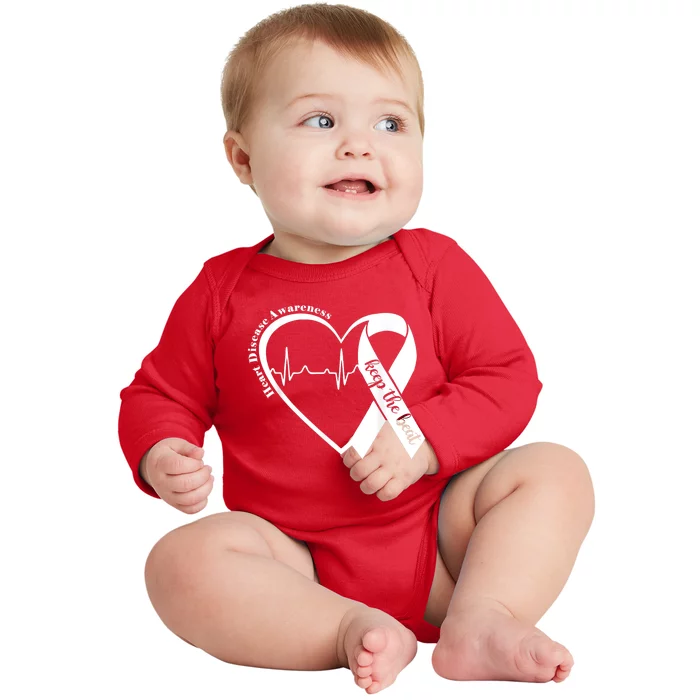 Heart Health Heart Disease Awareness Heartbeat Chd Wear Red Baby Long Sleeve Bodysuit