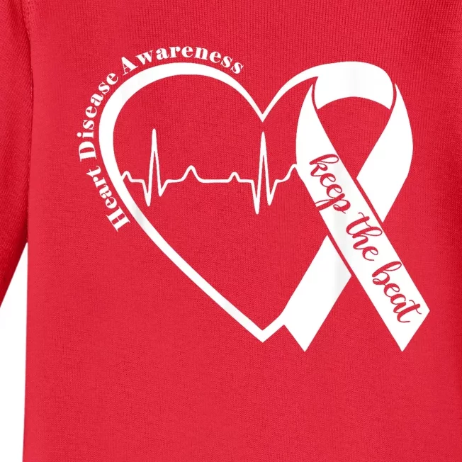 Heart Health Heart Disease Awareness Heartbeat Chd Wear Red Baby Long Sleeve Bodysuit