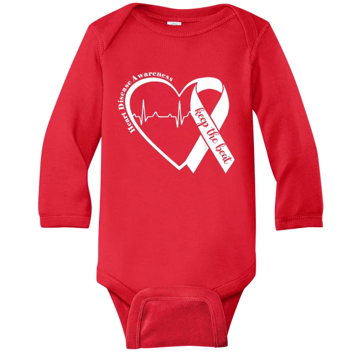 Heart Health Heart Disease Awareness Heartbeat Chd Wear Red Baby Long Sleeve Bodysuit